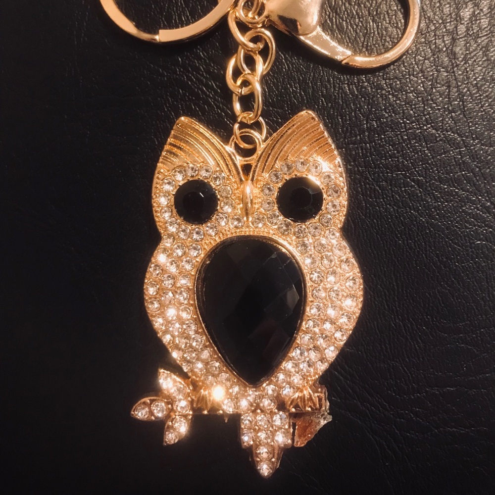 ⚡️ Owl Gold Crystal Bag Charm/Keychain Beautiful! NEW - Picture 3 of 3